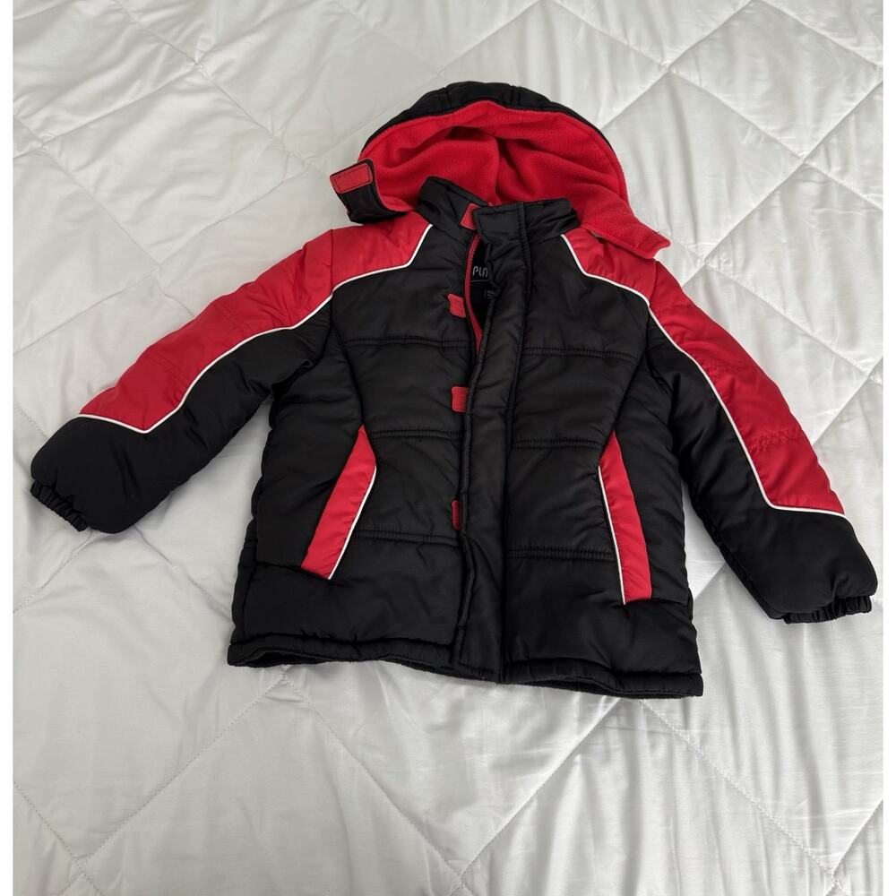Platinum Boys Fleece Lined Winter Coat Red and Black Hooded Puffer Jacket XS 4/5